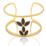 Floral Escape Black Agate Cuff Bracelet - Gold