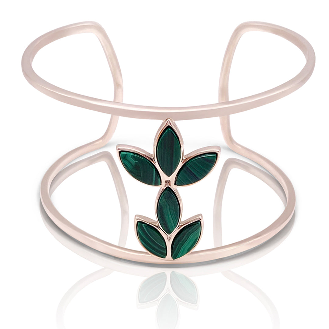 Floral Escape Malachite Cuff Bracelet - Silver