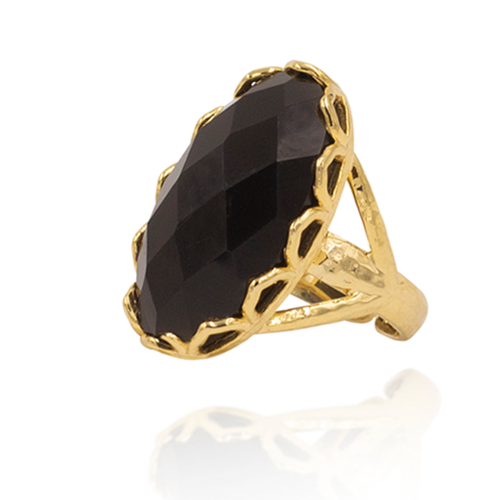 India Affair Obsidian Cocktail Ring Gold