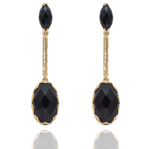 India Affair Obsidian Drop Earrings Gold