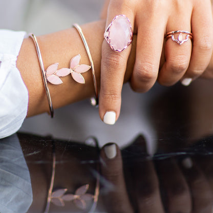Floral Escape Pink Opal Cuff Bracelet - Rose Gold